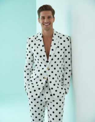 Blazers À Pois Ajusté Ensemble Veste Costume Revers Crantés Épaulettes Coupe Classique