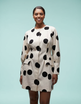 Blazers À Pois Robe Structurée Style Boutons Avant Courte Coton