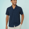 Chemises À Pois Hommes Revers Courtes Col Manches Avec Bleu Marine