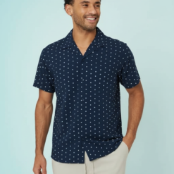 Chemises À Pois Hommes Revers Courtes Col Manches Avec Bleu Marine