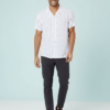 Chemises À Pois Hommes Courtes Col Revers Manches Blanc