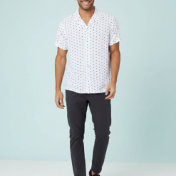 Chemises À Pois Hommes Courtes Col Revers Manches Blanc