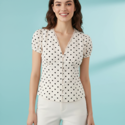 Chemises À Pois Femmes Dentelle Col V Ajustée Avec Détail