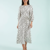 Robes À Pois Blanc Longue Ceinture Avec Encolure Ronde Manches Bouffantes