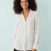 Chemises À Pois Femmes Classique Col Italien Manches Longues Beige Noir