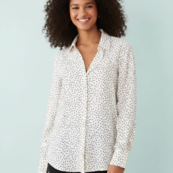 Chemises À Pois Femmes Classique Col Italien Manches Longues Beige Noir