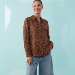Chemises À Pois Femmes Classique Col Longues Manches Marron Crème