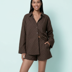 Chemises À Pois Femmes Col Italien Boutonnage Poche Longues Manches Coton Oversize