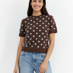 Pulls À Pois Hommes Maille Top En Col Ras Cou Marron