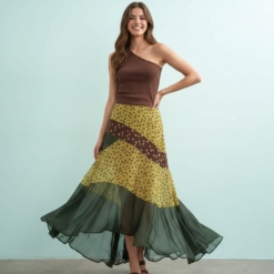 jupes longues à pois transparente mousseline asymétrique patchwork coupe taille haute empiècements