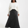 jupes longues à pois satin en taille haute coupe regular imprimé