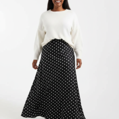 jupes longues à pois satin en taille haute coupe regular imprimé