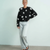 gilets à pois brossée maille en noir et blanc pour femme