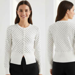 gilets à pois blanc ras cou encolure ronde boutonnage manches longues classique