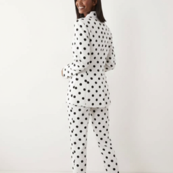 blazers à pois ajusté ensemble veste costume revers crantés épaulettes coupe classique