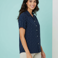 chemises à pois hommes revers courtes col manches avec bleu marine