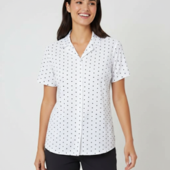 chemises à pois hommes courtes col revers manches blanc motif