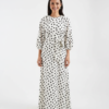 robe à pois blanc longue ceinture avec encolure ronde manches bouffantes