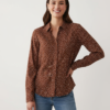 chemises à pois femmes classique col longues manches marron crème