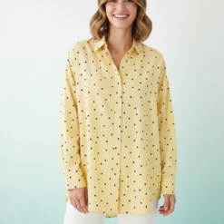 chemises à pois femmes oversize coton manches longues col italien jaune citron