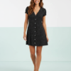 robes à pois blanc col v courte manches bouffantes patte boutonnage viscose