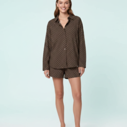 chemises à pois femmes col italien boutonnage poche longues manches coton oversize