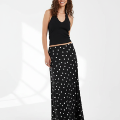 jupes courtes à pois satin longue en noir blanc