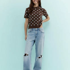 pulls à pois hommes maille top en col ras cou marron