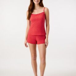 pyjamas à pois caraco ensemble pointelle lingerie dentelle encolure dégagée bretelles réglables coupe ajustée