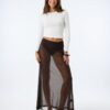 Jupes Longues À Pois Transparent Tulle Marron Taille Stretch Classique Fin Doux
