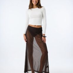 Jupes Longues À Pois Transparent Tulle Marron Taille Stretch Classique Fin Doux