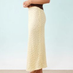 jupes longues à pois jaune biais en coupée élastique viscose haute taille