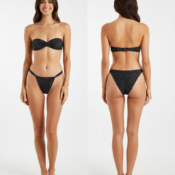 Tanga Pois Noir Blanc Maillot Bain Plage Brésilien Coupe Taille Imprimé Style