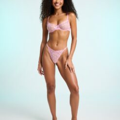 strings à pois rose brodé saskia lingerie supérieure élastique festonnées nœud qualité tanga