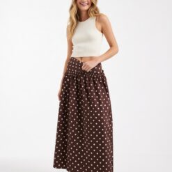 jupes longues à pois asymétrique taille basse coton fermeture éclair côté classique