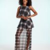 jupes longues à pois tulle double épaisseur transparente taille haute élastique ensemble imprimé carreaux chic