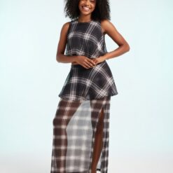 jupes longues à pois tulle double épaisseur transparente taille haute élastique ensemble imprimé carreaux chic
