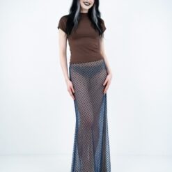 jupes longues à pois bleu en tulle transparent taille haute coupe classique stretch élégant féminin