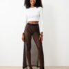 jupes longues à pois transparent tulle marron taille stretch classique fin doux