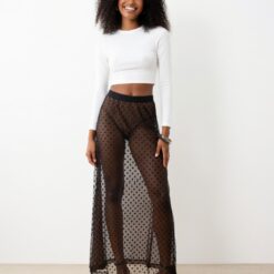 jupes longues à pois transparent tulle marron taille stretch classique fin doux